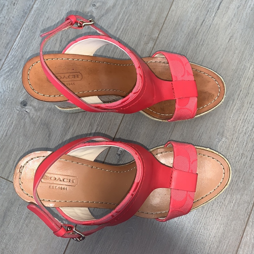 Coach Leather Wedge Sandal Red/Pink Size 8 - Picture 8 of 10